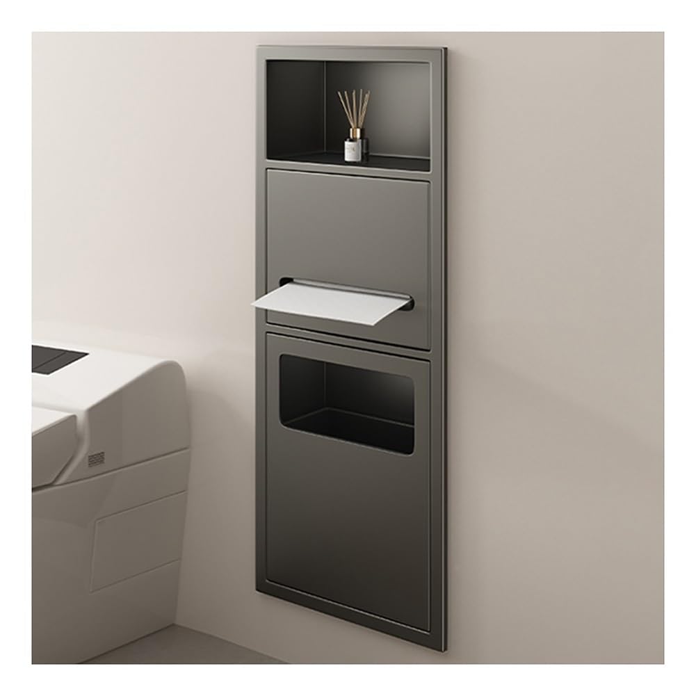 pujindu Stainless Steel Bathroom Niche Recessed Organizer Shower Shelf with Garbage Can Waterproof Wall-Inserted Storage Caddy NO Tile
