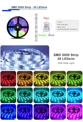Tira de luces LED RGB Bluetooth de 1m con USB y controlador 5050 para pared 5