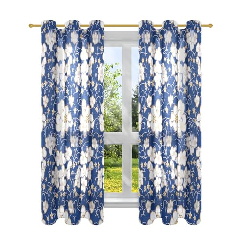 miaozhen Blå-blomma och vita söta gardiner svart ut fönsterskydd för sovrum vardagsrum 153 cm gardiner mörkläggningsgardiner för rum 2 paneler cortinas para ventanas de ba? o
