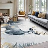 Elk Forest Rug Small, Washable 2x3 Throw Rug for Entryway, Wildlife Rustic Hunting Patterned Indoor Door Mat, Deer Decor for Home, Bedroom, Soft Non Slip Thin Design LR234