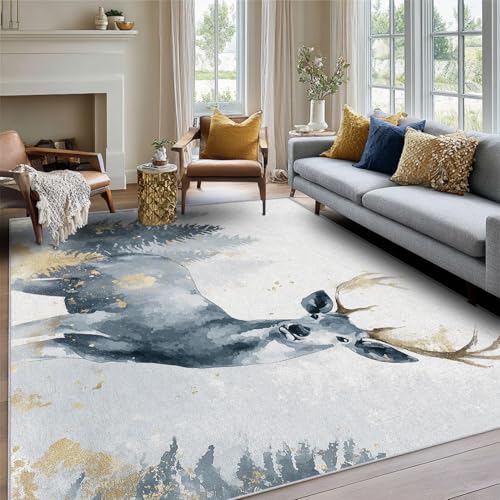 Elk Forest Rug Small, Washable 2x3 Throw Rug for Entryway, Wildlife Rustic Hunting Patterned Indoor Door Mat, Deer Decor for Home, Bedroom, Soft Non Slip Thin Design LR234
