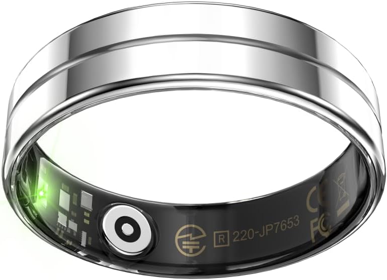Upgrade Health Ring for Women Men,Waterproof Fitness Ring With Charging Compartment , Sleep Tracker, Fitness Tracker,Step Tracker,No Subscription Fee,Smart Ring for iphone & Android (Silver,8#)