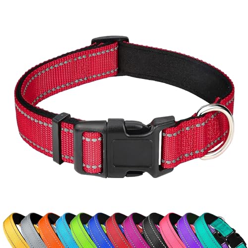 PWOD Reflective Dog Collar, Adjustable Soft Neoprene Padded Nylon Pet Collars with Buckle for Medium...
