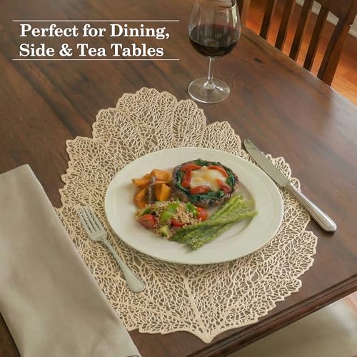 Image of Kuber Industries 4 Pcs Set Leather Side Table Mats | Washable Placemat /Dining Table Mat for Wedding and Family Functions | Patta Design - Golden