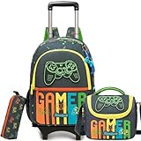 ZBAOGTW Mochila com rodinhas para meninas de 8 a 12 anos para meninos e meninas, Jogo preto, Medium