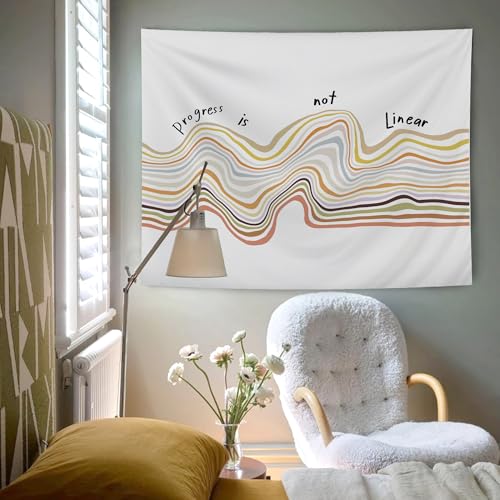 AQYIP Mental Health Tapestry, Inspirational Motivational Tapestry Decorative, Progress Is Note Linear Abstract Positive Wall Tapestries Blanket Decor for Therapy Counselor Office, 50x60 Inch