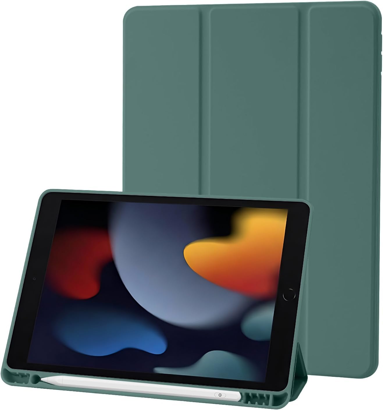Custodia Cover Compatibile con iPad 9 8 7 Generazione (10.2 Pollici, 2021/2020/2019), Supporta la Carica di Pencil 2nd Gen, Auto Sveglia/Sonno (Verde Pino)