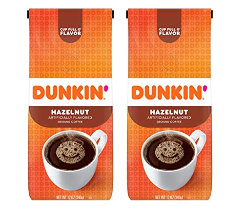 Dunkin' Donuts Medium Roast Ground Coffee, Hazelnut (Pack of 2)