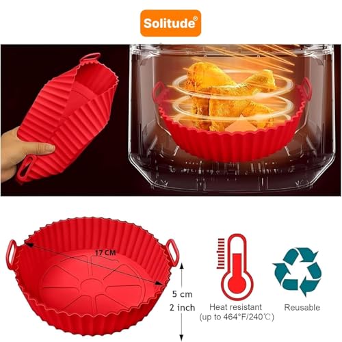 Image of Solitude Air Fryer Liner I Round Silicone Basket Baking Tray I Pot with Ear Handles I Nonstick Reusable Heat Resistant I Cooking Oven Insert Accessories - Multicolor (8 Inch, 1 Piece)