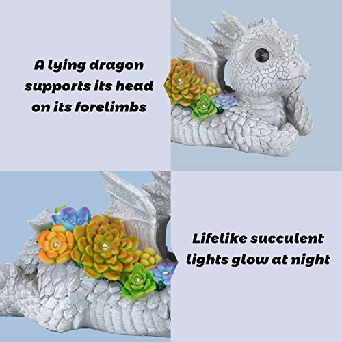 Ovewios Garden Dragon Statue Outdoor Decor, Dragon Garden Sculpture Waterproof Solar Led Lights Resin Succulent Decorations For Outside Lawn Patio Patio Yard Ornament Gifts #TOP6