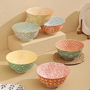 Cereal bowls 26 oz ceramic bowls set of 6 soup bowls bowls for kitchen bowl set for salad pasta oatmeal 63 inch microwave dishwasher safe  urban country home decor