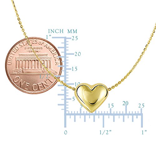 Jewelry Affairs 10K Real Gold Puffed Heart Pendant Necklace, 18" (Yellow Gold, 10K) #TOP1