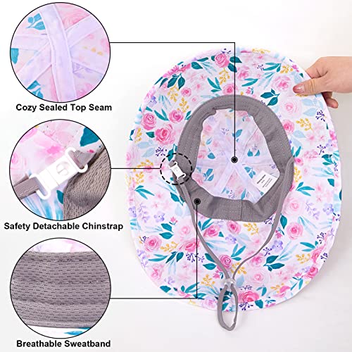 Baby Sun Hat Toddler Girl Beach Swim Summer Hats Uv Sun Protection Wide Brim Neck Flap Play Hat For 6M-4Years, White Pink #TOP4