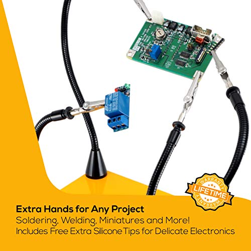 QuadHands Workbench Helping Hands Soldering Third Hand Vise | 4 Magnetic Based Flexible Metal Arms Can Be Mounted Anywhere on The 6