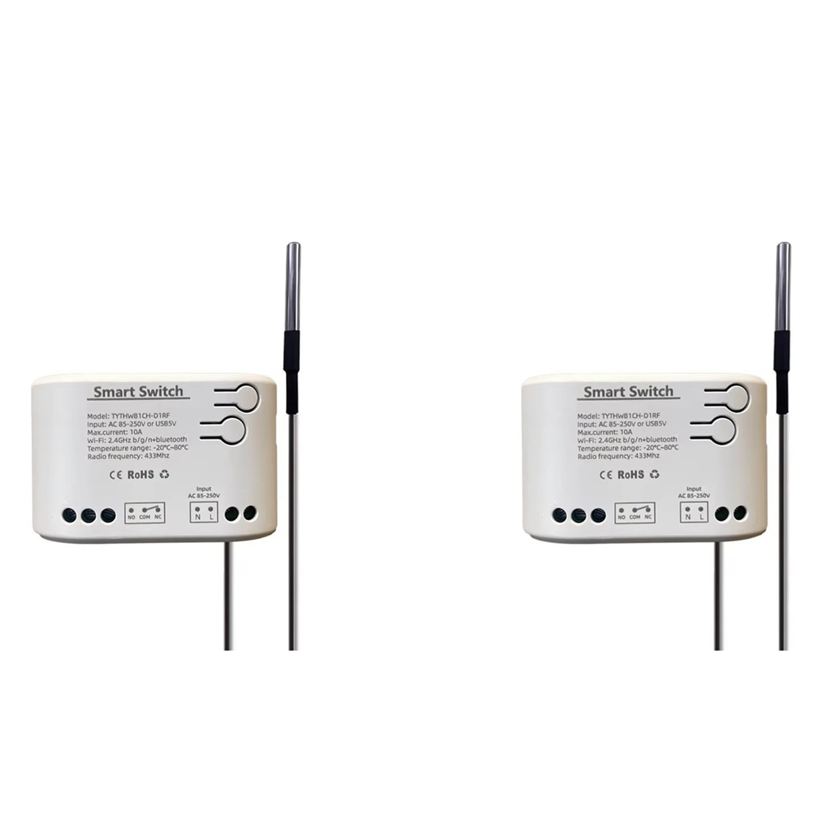 Jnchdghwa 2X Tuya Smart Life WiFi Switch Relay Temperature Monitoring Thermostat Sensor Passive Dry Contact Relay 85-250V