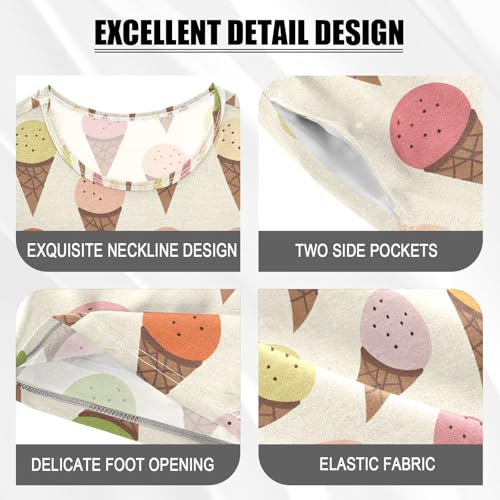 ALAZA Colorful Ice Cream Cartoon Pajamas Set Short Sleeve Cotton Sleepwear Summer Pjs 2 Piece 5-14Y4