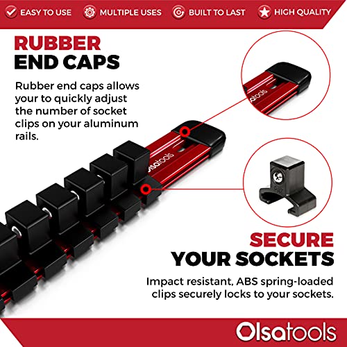 1/2-Inch Drive Aluminum Socket Organizer | Professional Quality Socket Holder (Red) | By Olsa Tools #TOP3