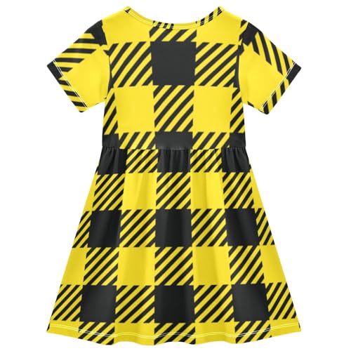 Aflyko Basic Girls' Short Sleeve Dress Black Yellow Classic Plaid Toddler Everyday Dresses2