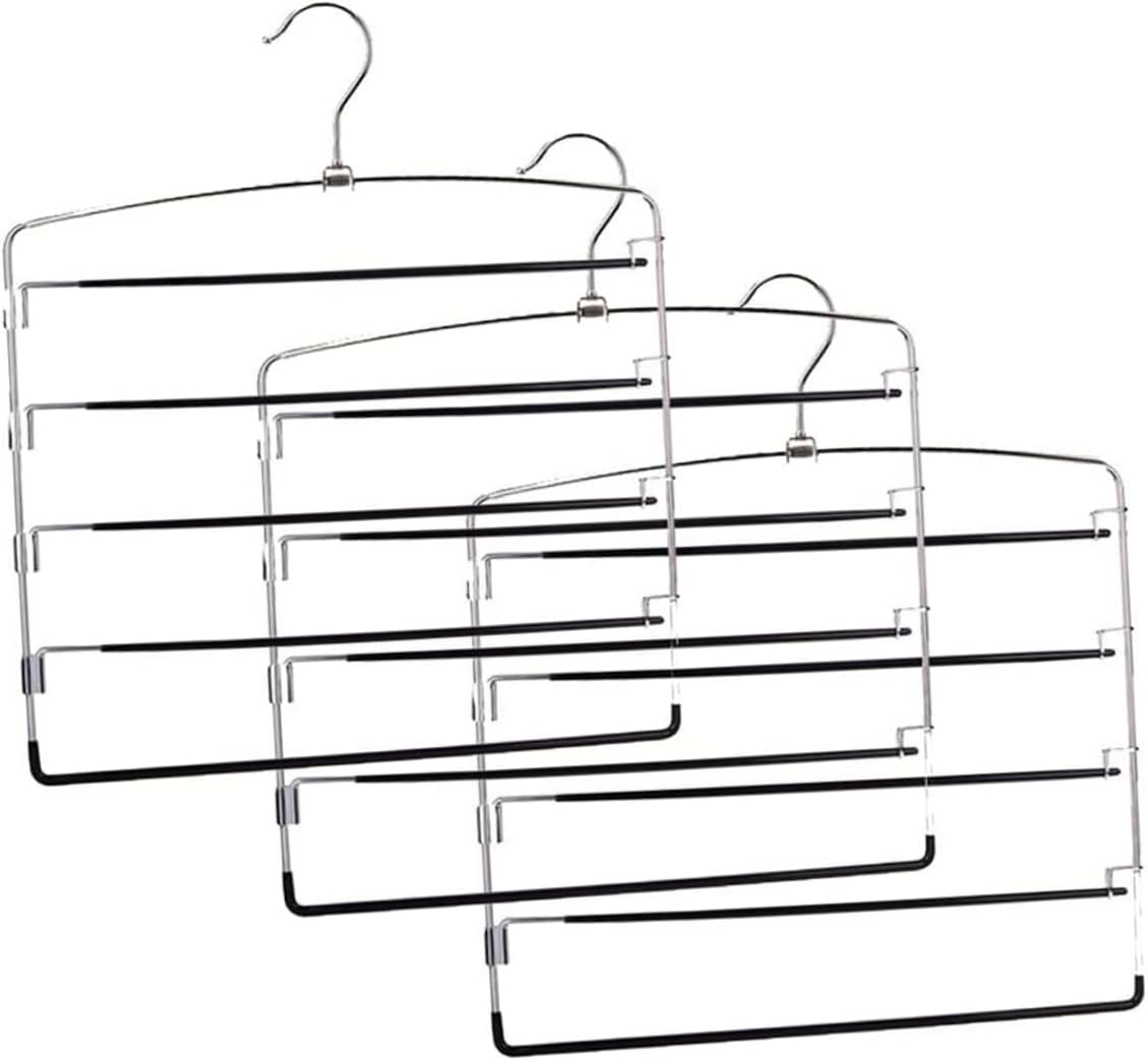 5-Tier Metal Pants Hanger Set Adjustable Non-Slip Skirt Hangers Clips Space Saving Clothing Organizer for Home Closet and Dorm 3pcs