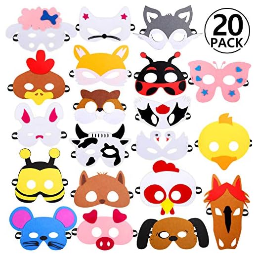 Rymall Mascaras Animales para Niños, 20 PCS Máscaras de Fiesta Máscaras de Cosplay Ideal para Festivales, Fiestas y El Regalo de Cumpleaños