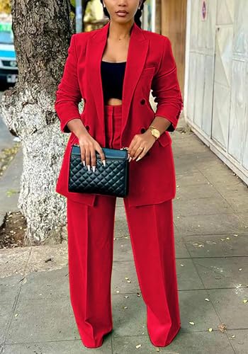Vakkest Pant Suits for Women Dressy 2 Piece Outfit Business Casual Blazer Jackets and Wide Leg Work Office Slacks Set3