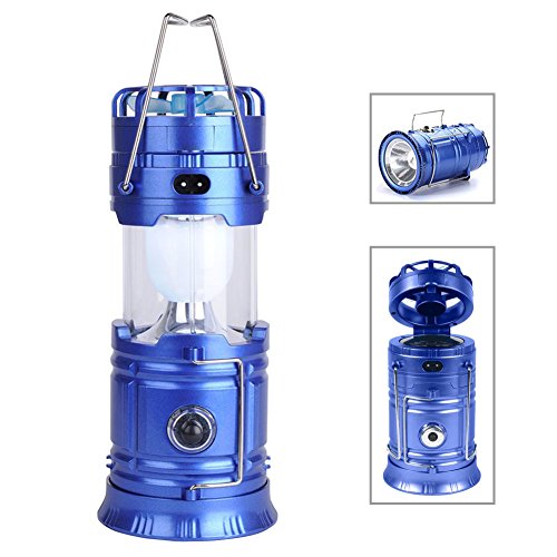 Kuzon Collapsible Camping Lantern Protable Flashlights Solar Rechargeable with Mini Fan for Outdoor, Emergency, Hurricane, Hiking, Fishing, Tent (Blue)
