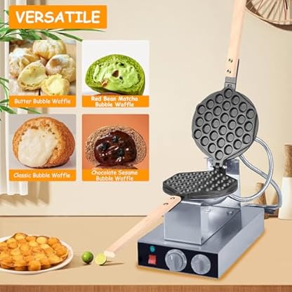 Waffel Panini Maker, Küche Antihaft Egg Bubble Backform Platte Waffeleisen Pfannenwerkzeug für den gewerblichen Heimgebrauch (Edelstahl, Holz) – Bild 3