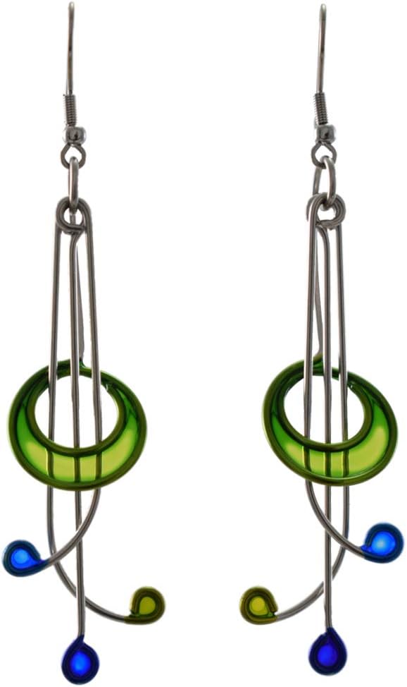 Kinetic Sculpture Inspired Stainless Steel Art Earrings, Blue Green Rhythm