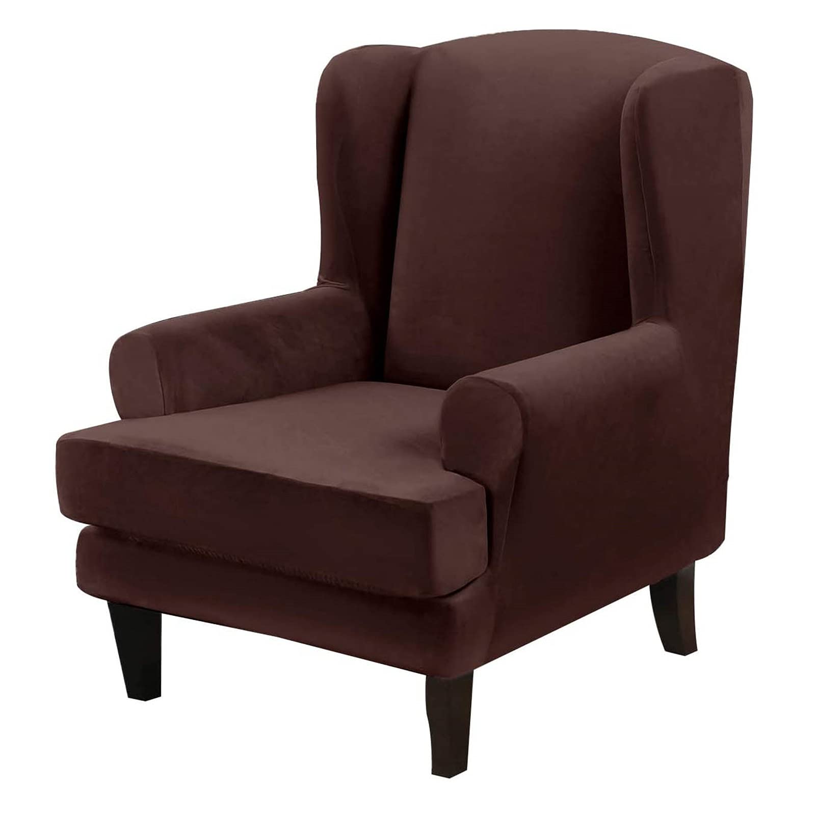 Wing Chair Slipcover Velvet Slipcovers,2 Piece Stretch Wingback Chair Covers,Furniture Covers for Wingback Chairs (Brown)