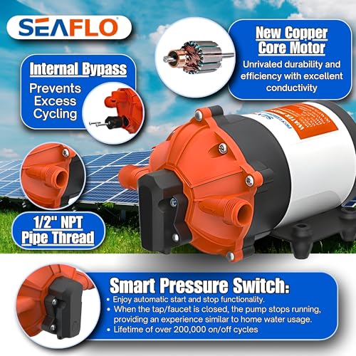 Image of SEAFLO 53-Series DC Diaphragm Water Pump - 7.0 GPM, 60 PSI, 12V | Heavy-Duty, Self-Priming, Bypass with Pressure Switch, Continuous Duty, 4-Year Warranty
