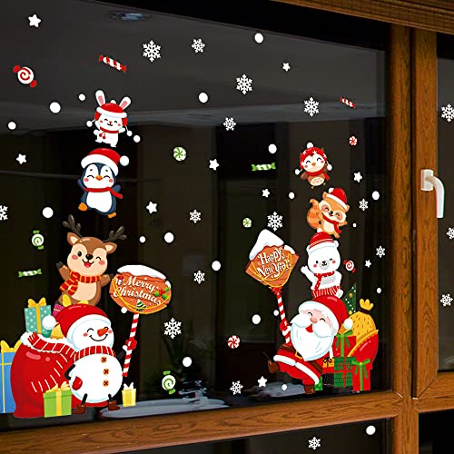 Atcarmor Merry Christmas Wall Decals Stickers Removable, Santa Claus Snowman Xmas Christmas Vinyl Diy Wall Decal, Christmas Snowflake Window Clings Decals Sticker For Wall Office Kid Room Decorations #TOP6