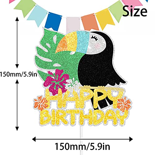 Toucans Happy Birthday Cake Topper - Tropical Bird Theme Boy Girl Glitter Birthday Party Decor #TOP1