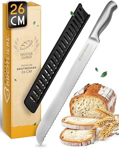 KRUSTENZAUBER 26 cm Brotmesser mit Wellenschliff – Scharfes Brotschneidemesser aus rostfreiem Edelstahl für präzises und müheloses Brotschneiden, Schneidemesser für Brot, Küchenmesser und Sägemesser KRUSTENZAUBER 26 cm Brotmesser mit Wellenschliff – Scharfes Brotschneidemesser aus rostfreiem Edelstahl für präzises und müheloses Brotschneiden, Schneidemesser für Brot, Küchenmesser und Sägemesser