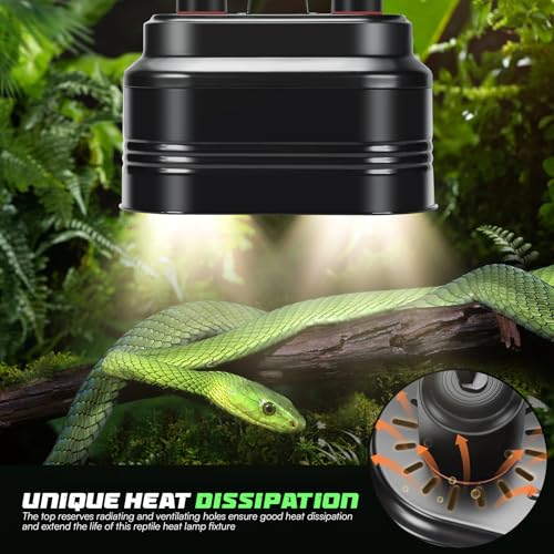 Mecesor MECESOR6320 Dual Reptile Light Fixture With Thermostat Switch And Independent Switch, Deep Dome Reptile Heat Lamp Fixture Optical Reflector Lampshade thumb #4
