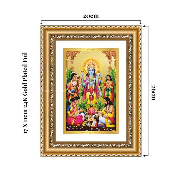 Image of DIVINITI Satyanarayana 24K Gold Plated Foil Wall and Tabletop Photo Frame for Home Decor, Puja Room, Luxury Gifting | DG Frame 112 S2.5 (26x20 CM)