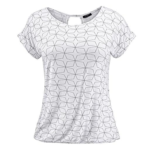 DOTIN T-shirt dam på sommaren med kortärmad skjorta med tryck med rund hals (L, vit A)