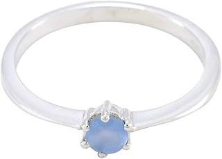 piedra preciosa natural forma redonda una piedra anillo de calcedonia azul facetado - anillo de calcedonia azul de plata de ley 925 - nacimiento de diciembre sagitario
