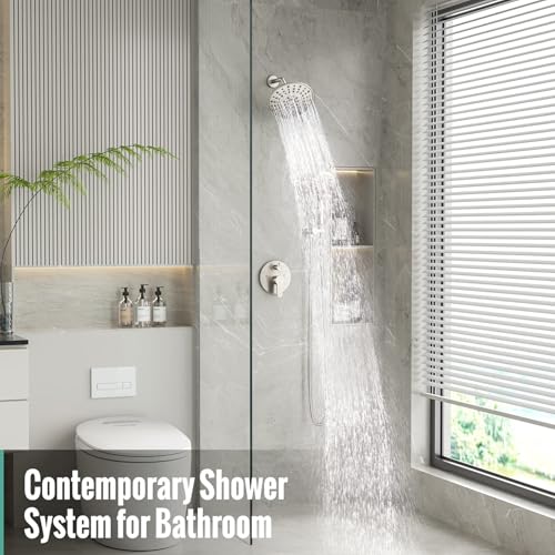 Image of SR SUN RISE Shower Faucet - 8 Inch Multifunctional High Pressure Shower Head System with Handheld Shower Head Fixtures - Valve Included - Brushed Nickel