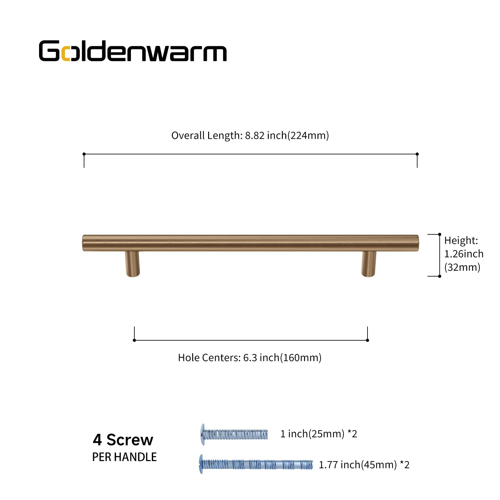 Goldenwarm 5 Pack Champagne Bronze Cabinet Pulls Kitchen Cupboard Handles 160mm Champagne Drawer Pulls Ideal for Kitchen Bathroom Bedroom - Image 3