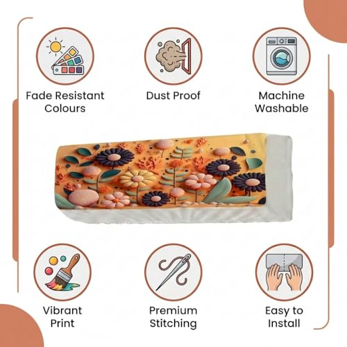 Image of Split AC Cover 1 ton, 1.5 ton to 2 Ton |Designer Digital Print Indoor AC Dust Cover | Stretchable Lycra Fabric | 38x12x9 Inch | Washable Polyester AC Indoor Unit Cover | Dust Dirt Resistant
