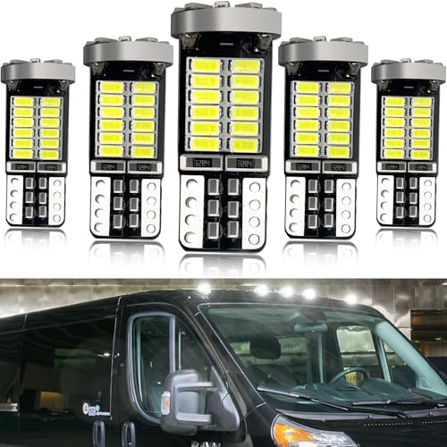Gorromp White LED Cab Roof Marker Lights Bulbs for RAM 2014-2024 ProMaster 1500, ProMaster 2500, ProMaster 3500 Front Top Clearance Marker Running Lamps, 5pcs White LED OEM Bulbs Replacement