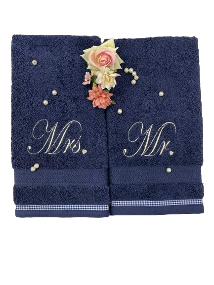 Li’Ll Pumpkins™ Couple/House Warming/Parents, Friends Anniversary Theme Personalized 100% Cotton Hand Towel with Name, 500 GSM Quality (Set of 2, Navy Blue)-image-44