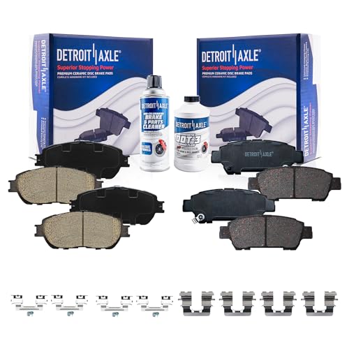 Image of Detroit Axle - Front and Rear Ceramic Brake Pads with Hardware Replacement | for 2004 2005 2006 2007-2010 Toyota Sienna Rear Disc - 6pc Set