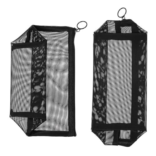 CLISPEED Bolsa de Almacenamiento de Artículos de Tocador para Hombre, 2 Piezas (Triangular y Cuadrada), Malla Negra Transparente, Gran Capacidad, Organizador Portátil para Viaje y Uso