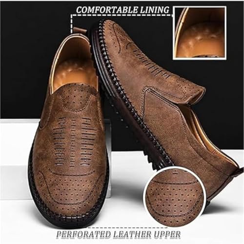 Men's Slip-On Orthopedic Leather Dress Loafers, Hand-Stitched Leather Driving Shoes,Men's Non-Slip Flat Breathable Business Casual Arch Support Loafers4