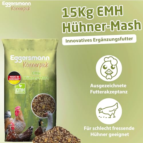 Eggersmann Körnerpick 15kg Hühnerfutter - EMH Hühner Mash - Hühner Futter mit Wild-, Hell- und Gewürzkräutern - Eggersmann Ergänzungsfutter für Hühner Gänse und Enten
