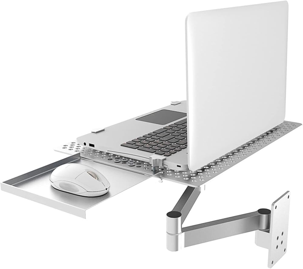 Supporto per computer portatile, regolabile e pieghevole, supporto da parete con vassoio per mouse, salvaspazio, multifunzione, per casa, ufficio, giochi e postazioni di lavoro