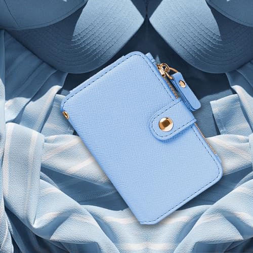 Stylish Sky Blue M-Plateau Women's Leather Wallet with Keychain, Zipper Coin Pocket & ID Window - Trendy Wristlet Gift Box - Image 7
