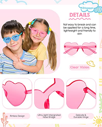 24 Pairs Kids Heart Shaped Sunglasses Rimless Transparent Candy