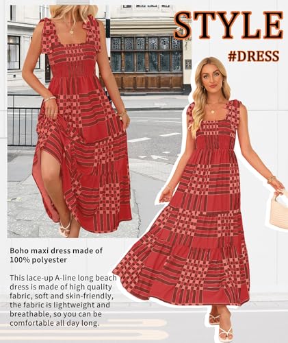 Image of CURBODO Women's Summer Maxi Dress Boho Spaghetti Straps Casual Long A-line Smocked Beach Dress Square Neck Flowy Sun Dress